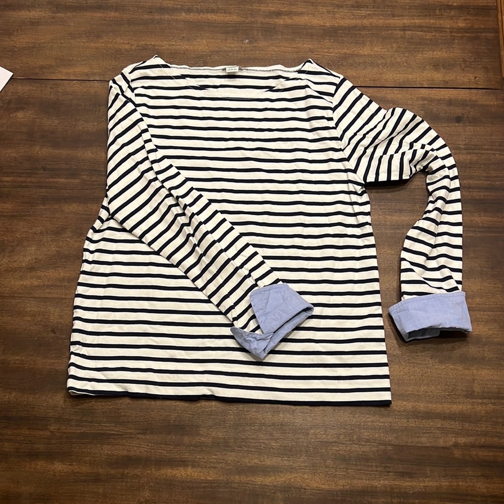 Adorable black and white stripes with denim cuffs